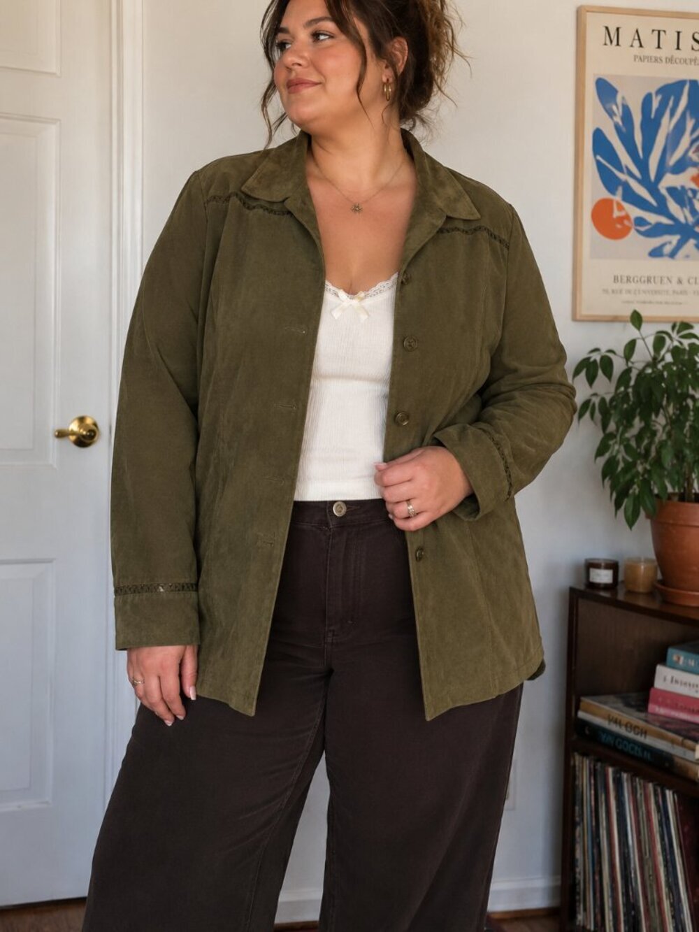Norton McNaughton Olive Faux Suede Stretch Jacket Blazer Women's Size 14
